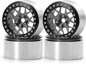 RCLIONS 2.2inch Beadlock Wheels Rims 35mm for 1/10th Scale RC Rock Crawler Model Car -Pack of 4 (Titanium Color)