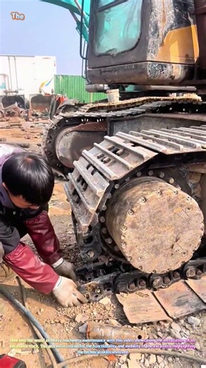 Excavator Track Installation: A Demonstration of Heavy Machinery Maintenance 🔧💪