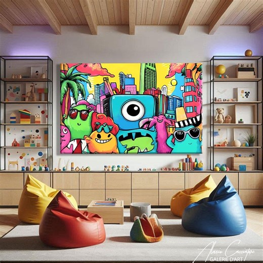 Funky Cartoon Wall Art, Whimsical Kids Room Decor, Retro Funny Art Print, Large Pop Art Canvas, Cartoon Prints - Etsy