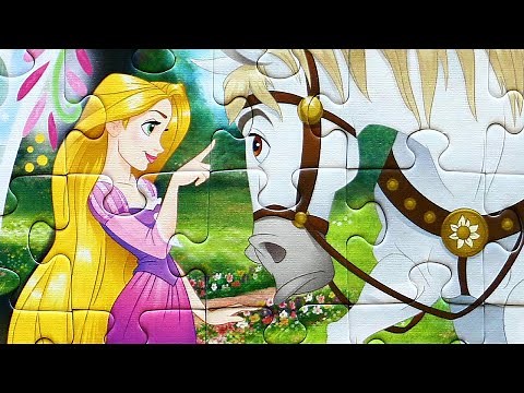 Disney Princess Rapunzel and Maximus - solving puzzle for kids with Disney characters