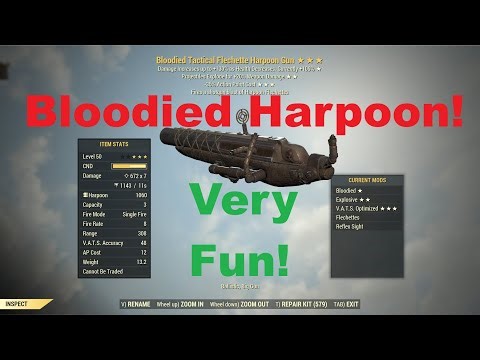 Fallout 76: Bloodied Explosive Harpoon Gun, Very Fun, High Damage.