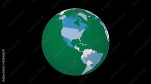 Rotating globe. Slanted sphere view. Fast speed globe rotation. Colored countries style. World map with sparse graticule lines on black background. Vibrant animation.