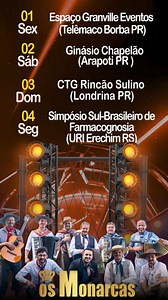 🎶 Agenda de Shows da Semana - Os Monarcas 🎶Venha com a gente celebrar a cultura do Rio Grande do Sul com muita música e tradição! Não fique de fora dessa festa gaúcha! 💃🕺 #OsMonarcas #AgendaDeShows #MúsicaGaúcha #Tradição #CulturaGaúcha #Fandango | Os Monarcas