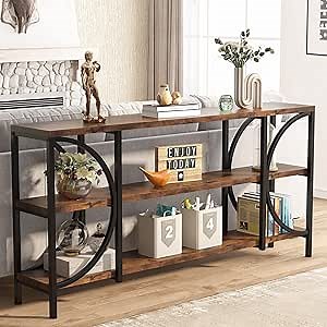 Tribesigns 70.9 Inch Extra Long Sofa Table, 3 Tier Narrow Console Table with Storage Shelves, Industrial Entryway Table Behind Sofa Couch for Living Room, Hallway, Foyer, Rustic Brown