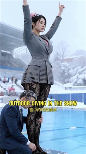 She Jumps Into Freezing Water!Outdoor Diving in the Snow #dothingsyoudontwanttodo #beauty