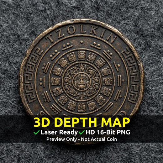 Challenge Coin 3D Depth Map, CNC PNG File, Fiber Laser, Lightburn, Engraving, Embossed, Grayscale, Height Map, Tzolkin Mayan Astronomy - Etsy