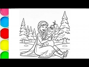 How to draw Anna and olaf from Frozen, Disney princess Elsa drawing, Elsa Frozen movie 2 colouring