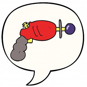 cartoon ray gun with speech bubble