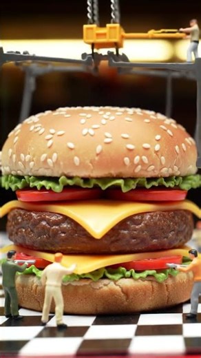 Mini Workers Making a Giant Burger 🍔 | Tiny Chefs in Action