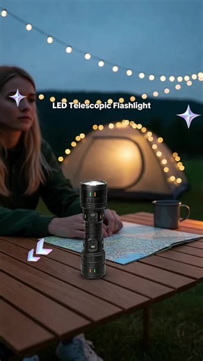 Ultra-Bright LED Telescopic Flashlight with a Large Capacity Battery, Featuring a Digital Display And Focus Capability, Ideal for Camping, Outings, Outdoor Activities, Exploration, And Emergencies.