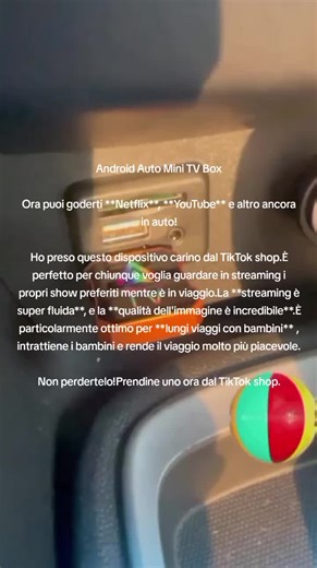 Ottimo, ecco uno lo script di un video con prodotti acquistabili per Android Auto Mini TV Box per Netflix&x2F;YouTube&x2F;TikTok, connessione automatica, non necessita di collegamenti hotspot, connessione veloce e stabile, Plug & Play, connessione wireless Bluetooth 5.0, porta 4K per qualità d&39;immagine ad alta definizione: Ora puoi goderti **Netflix**, **YouTube** e altro ancora in auto! Ho preso questo dispositivo carino dal TikTok shop.È perfetto per chiunque voglia guardare in streaming i 