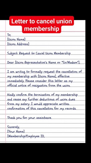 23K views · 193 reactions | Letter to cancel union membership #trendingreels #virals #letters #union #CANCEL #membership | English Class | Facebook