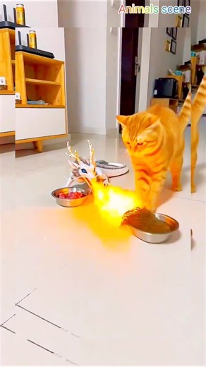 Once was a Dragon 🐲 fight to naughty cat 🙀 #shorts #shortsfeed #dragon #cat