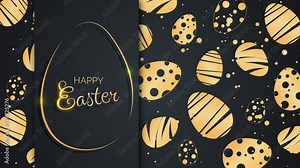 Easter golden eggs with patterns on a black background. Happy Easter. Looped holiday animation.