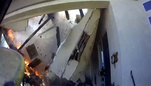 EXCLUSIVE: Indio house fire video shows moment roof collapses, injuring two firefighters