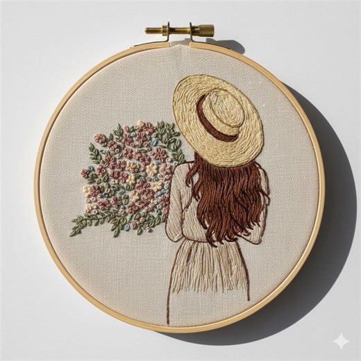 Girl With Flowers Embroidery Design, Floral Girl Embroidery Template PDF File (instant Download) - Etsy
