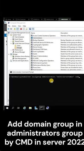Add domain group in administrators group by CMD in server 2022 #techvideo #ytshorts