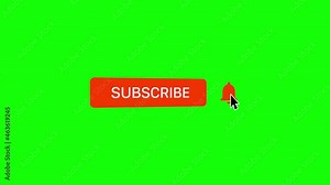 Mouse click on "Subscribe" button and bell notification icon. Isolated on screen screen background. 3D animation.