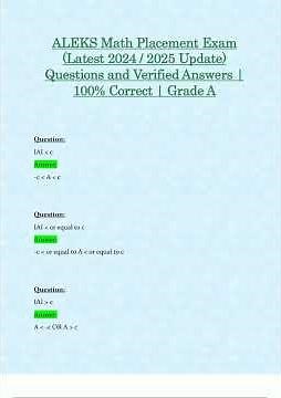 ALEKS Math Placement Exam Latest 2024 2025 Update Questions and Verified Answers 100 Correct Grad