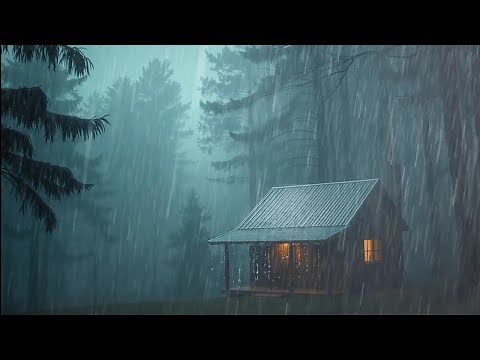 Heavy Rain on Tin Roof in Forest | Cozy Night Ambience for Sleep and Relaxation