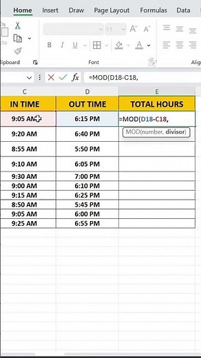 Calculate Time Easily in Excel Using MOD Function ⏰ | Excel Trick #shorts
