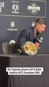Ilia Topuria Shows Two Title Belts Before UFC Freedom 250
