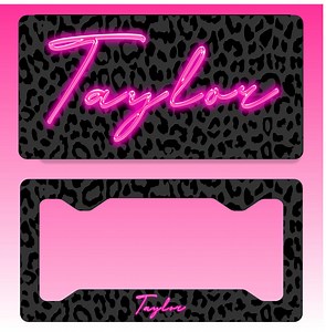 Black Leopard High Gloss Hot Pink Neon Glow Effect Personalized Name License Plate Matching Key Chain Custom Frame Car Tag Vanity Plate - Etsy