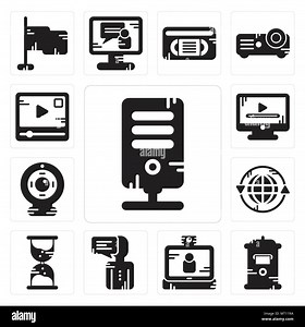 Set Of 13 simple editable icons such as Server, Mailbox, Video call, User, Hourglass, Earth grid, Webcam, player, player can be used for mobile, web U Stock Vector Image & Art - Alamy