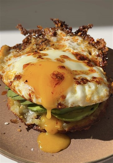Golden Crush Potato Waffle with Chili-Crisp Cheese Egg