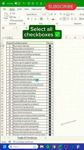 How to Check/Uncheck all checkboxes with one click ‼️ #shorts #excel #computer