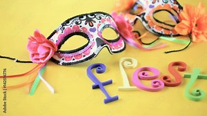 Word Fiesta on a bright painted wood background