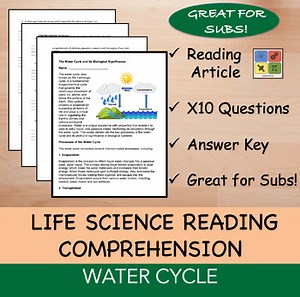 Water Cycle - Middle School Science Reading Worksheets - 100% Editable