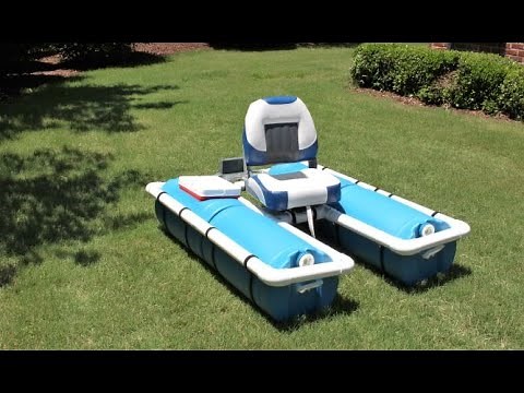 Homemade PVC fishing boat made with 15-gallon barrels