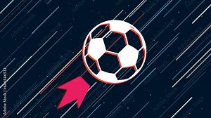Football symbol flies through the universe on a jet propulsion. The symbol in the center is shaking due to high speed. Seamless looped 4k animation on dark blue background with stars