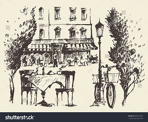 Vector Illustration Street Cafe Paris Sketch Stock Vector (Royalty Free) 389162695 | Shutterstock