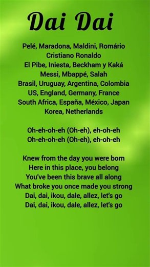 ⚽️🌍 DAI DAI FIFA World Cup 2026 (English Translation + lyrics) Shakira #fifa #fifaworldcup #song