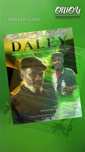 Carlton Daley Funeral Program Design - Prayer Card