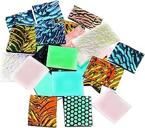 Dichroic Glass, 5 Bags COE90 Fusing Glass Sheet Transparent Stained Glass Assorted Fusible Glass Rainbow Fusing Microwave kiln Glass Jewelry Making Supplies for Crafts, Stained Glass Projects