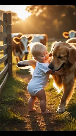 Brave Golden Retriever Rescues Baby in Cow Field 🐕👶🐄 #rescuestory #goldenretriever #babyrescue #dog