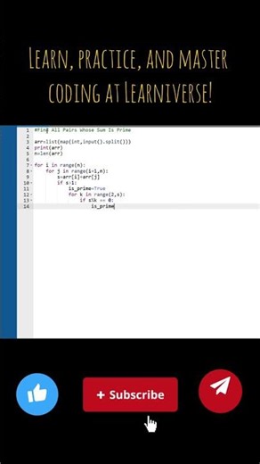 Master nested loops - discover pairs whose sum gives prime number #education #coding #python