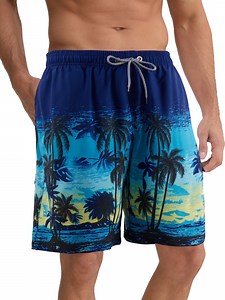 APTRO Mens Swim Trunks 9'' Mesh Liner Quick Dry Swim Shorts Board Shorts Bathing Suit Swimsuit Summer Beach Shorts Blue MK33 XL