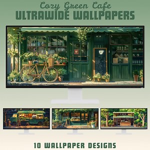 Cozy Green Cafe Ultrawide Wallpaper Lofi Desktop Wallpaper Studio Ghibli Inspired Desktop Background Anime Wallpaper Whimsical Wallpaper - Etsy