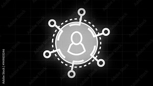 Networking topology animation. line icon animation on transparent background, Glow white color looping networking cyan color concept. Animation of scanner over network of people icons