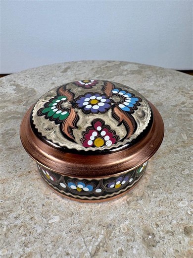 Hand Painted Turkish Copper Round Box, 3.25 Inch Diameter - Etsy