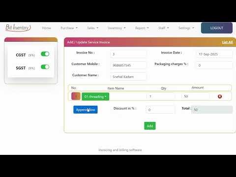How to Create an Invoice in Bill Inventory | Service Industry Billing Software Demo