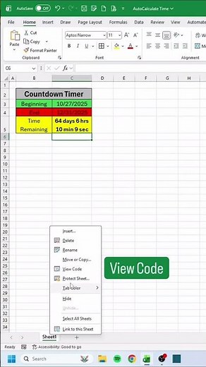 How to make a Countdown Timer in Excel‼️ #excel #cheatsheets #countdown