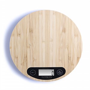 [Hot Item] Touch Electronic Weighing Scale Kitchen Food Cook Scale Bamboo Platform Round Digital LCD Scale