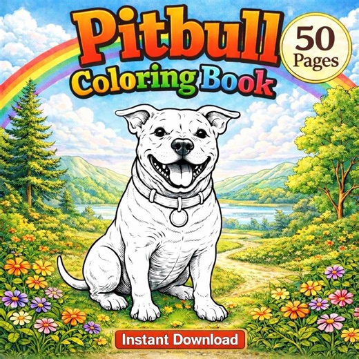 Pitbull Coloring Book Printable, Realistic Dog Pages, 50 Pages Animal Activity Sheets JPEG - Etsy