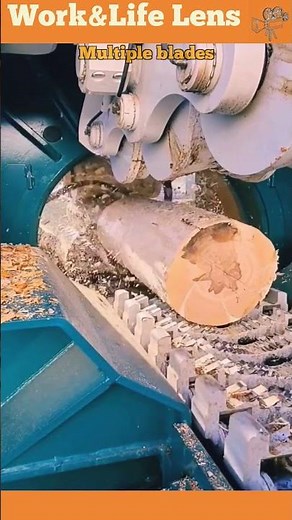Debarking machine with rotating blades efficiently strips bark from logs, reducing manual labour.