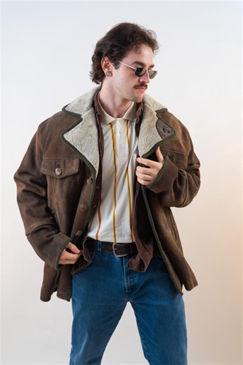 80s Vintage Suede Leather Shearling Jacket - Vintage Size 50 EU XL, Wool Lining - Etsy